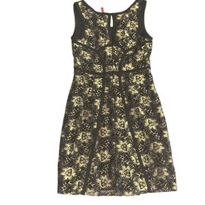 5|48 Womens mini dress Size 6 Black gold brocade lace Popover keyhole whimsygoth